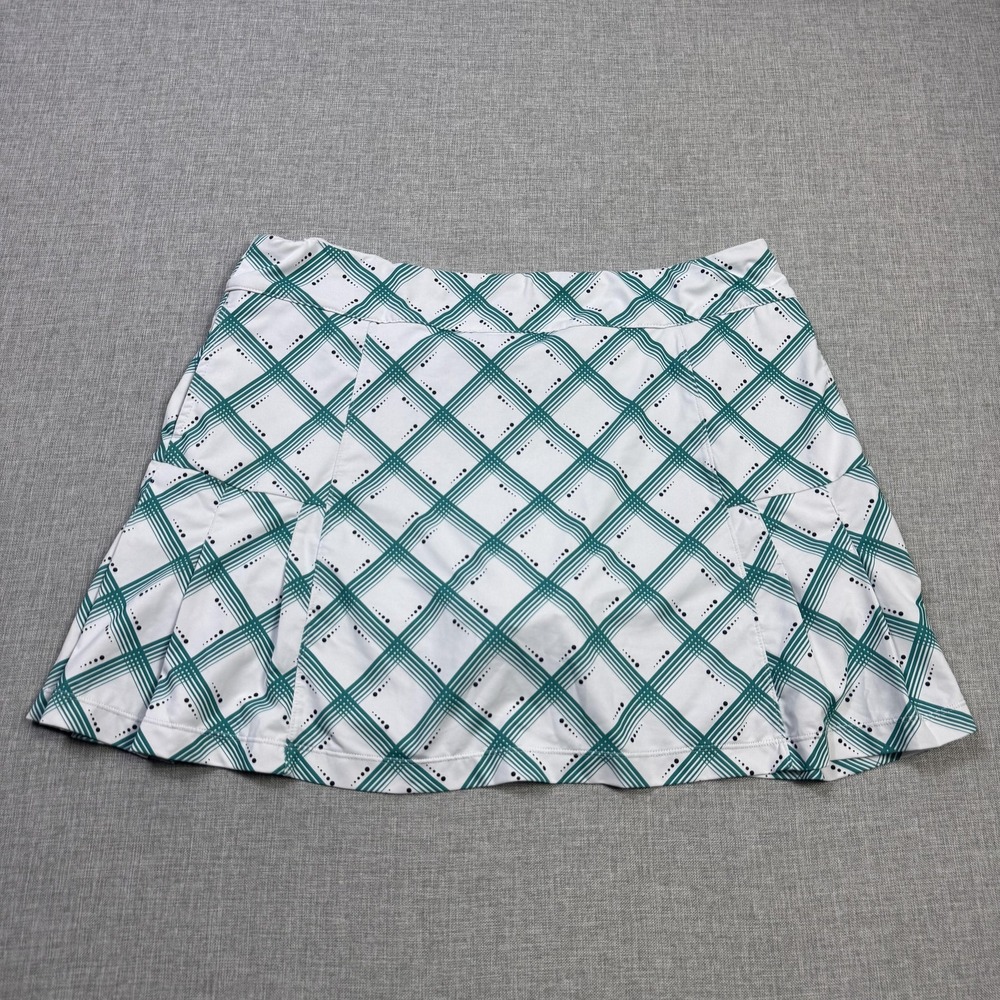 Lillie Green Skort Womens L White Plaid Athletic Pull On Lined Pockets Stretch